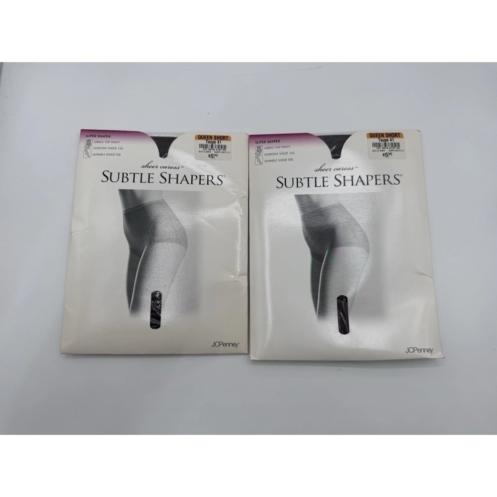 Vintage JCPenney Pantyhose Subtle Shapers Queen Short Taupe Women's 2 Pack NOS